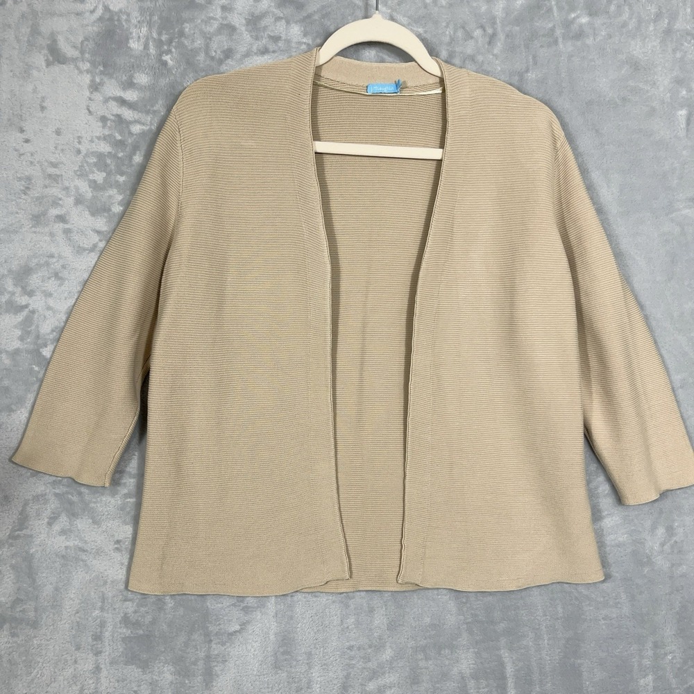 J McLaughlin La Jolla Ribbed Open Front Sweater Cardigan L Preppy Minimalist